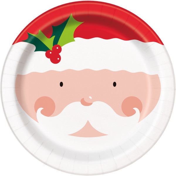 Holly Santa Round 9" Dinner Plates (8 Pack)