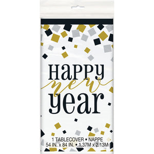 Black Gold Silver New Year Rectangular Plastic Table Cover (54"x84")