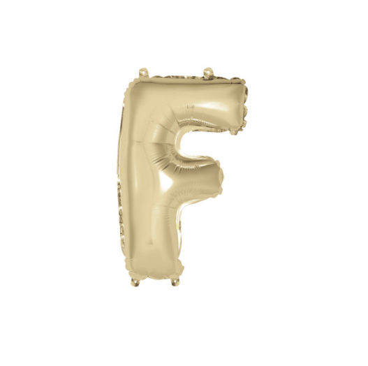 Gold Letter F Shaped Foil Balloon Packaged (14")