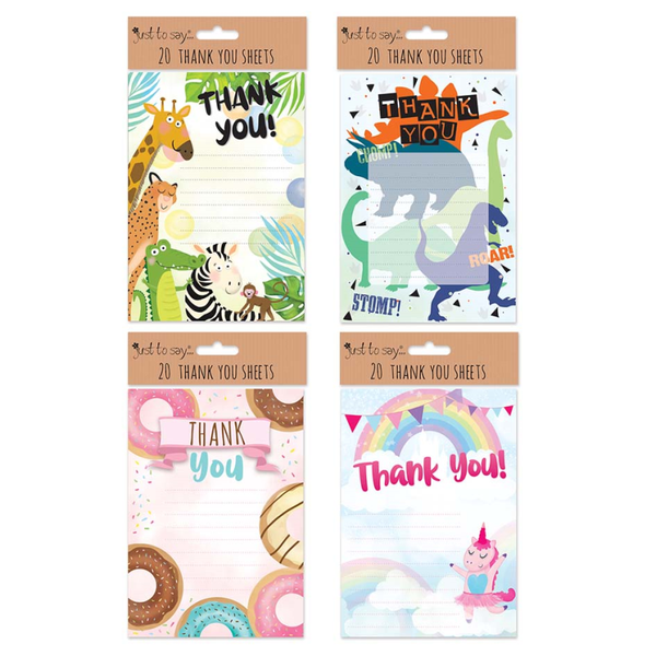 Thank You Sheets & Envelopes Kids Designs (20 Pack)