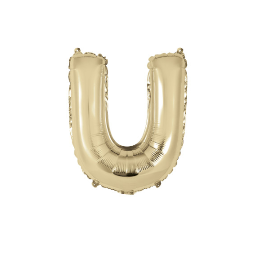 Gold Letter U Shaped Foil Balloon Packaged (14")
