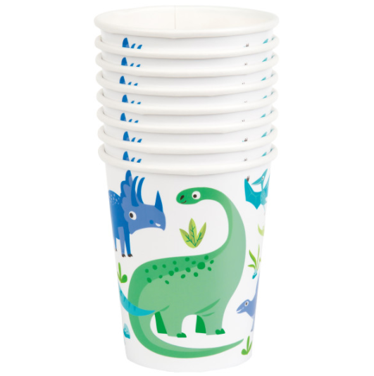 Blue & Green Dinosaur 9oz Paper Cups (8 Pack)