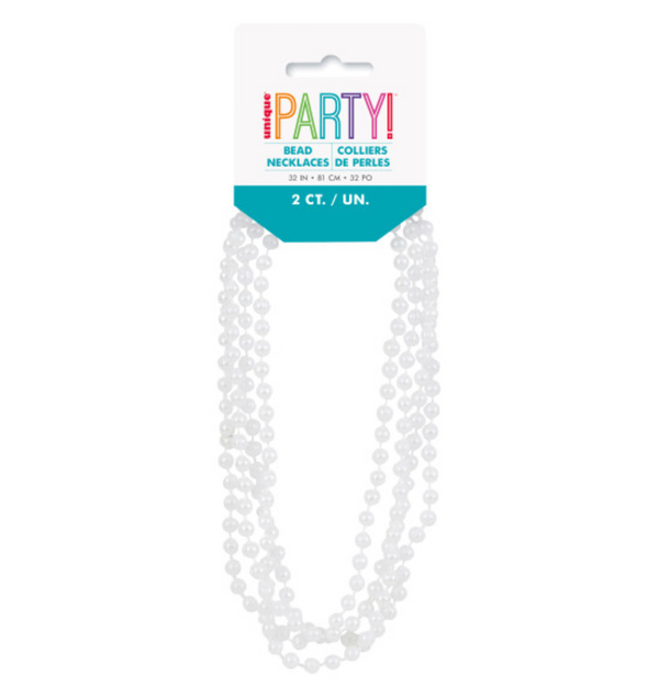 Plastic Pearl Party Bead Necklaces (2 Pack)