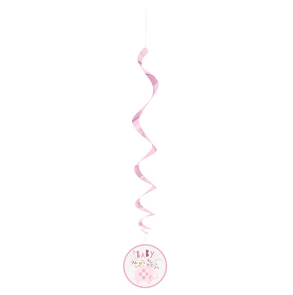 Pink Floral Elephant Hanging Swirl Decorations 26" (3 Pack)