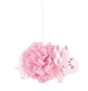 Pink Floral Elephant 9" Hanging Tissue Pom Pom Decorations (3 Pack)