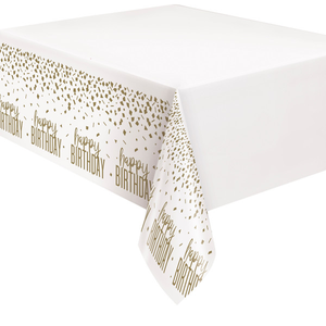 Confetti Gold Birthday Plastic Table Cover (54"x84")