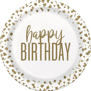 Confetti Gold Birthday Round 7" Dessert Plates (8 Pack)