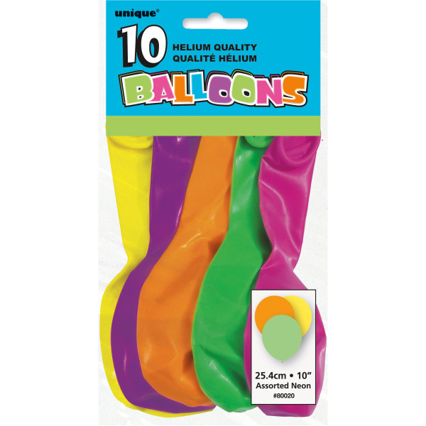 10" Latex Balloons - Neon Assorted Colors (10 Pack)