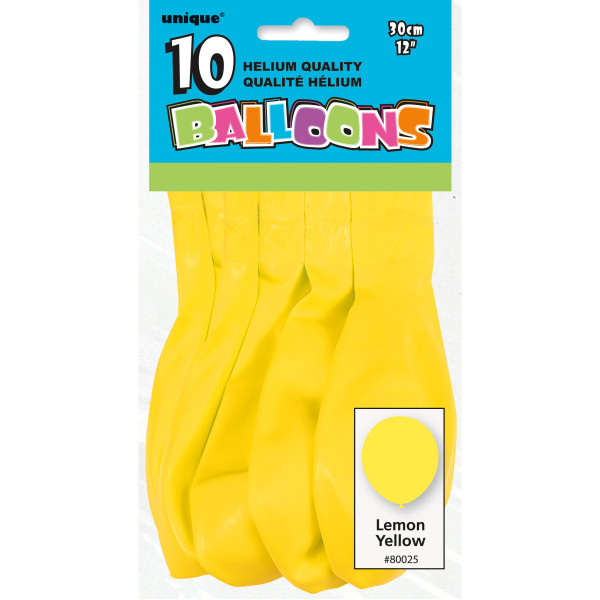 12" Premium Latex Balloons - Lemon Yellow (10 Pack)