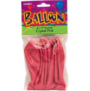 12" Premium Pearlized Balloons - Crystal Pink (8 Pack)