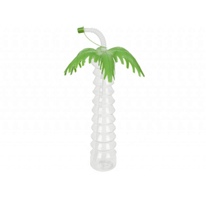 TROPICAL PALM TREE DRINKING CUP WITH LID & FLEXISTRAW