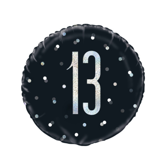 Birthday Black Glitz Number 13 Round Foil Balloon (18")