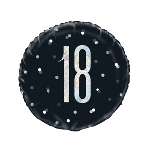 Birthday Black Glitz Number 18 Round Foil Balloon - ( 18")