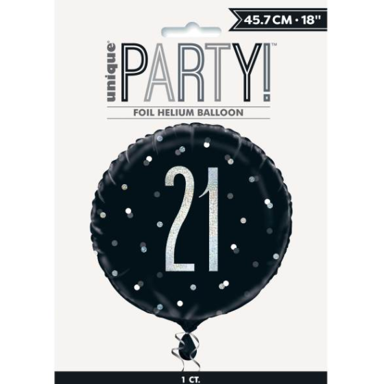 Birthday Black & Silver Glitz Number 21 Round Foil Balloon - ( 18")