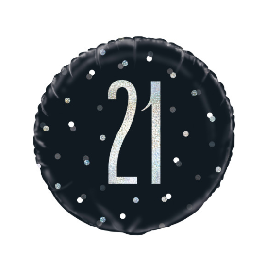 Birthday Black Glitz Number 21 Round Foil Balloon - ( 18")