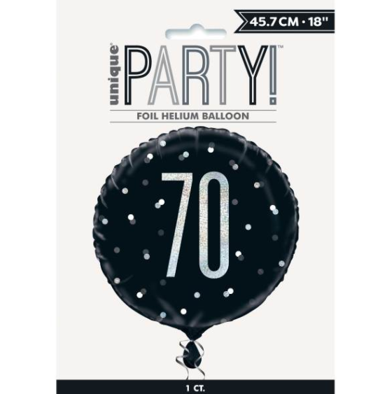 Glitz Black & Silver Round Foil Balloon Packaged 70 - ( 18")