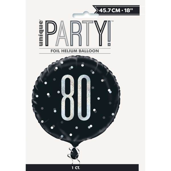 Glitz Black & Silver Round Foil Balloon Packaged 80 (18")