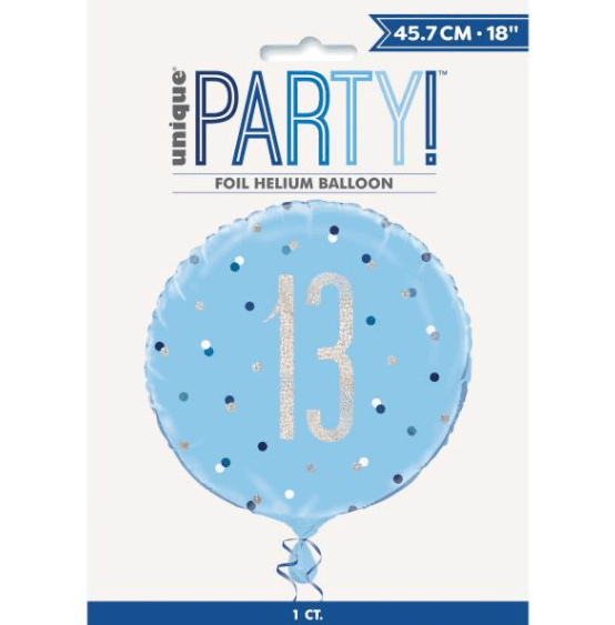 Birthday Blue Glitz Number 13 Round Foil Balloon ( 18")