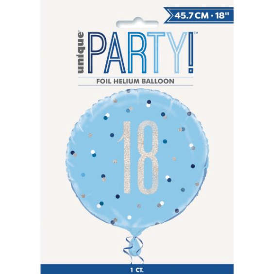 Birthday Blue Glitz Number 18 Round Foil Balloon ( 18")