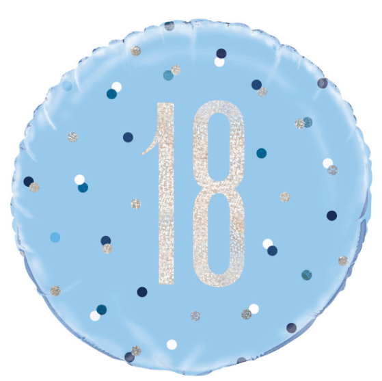 Birthday Blue Glitz Number 18 Round Foil Balloon ( 18")