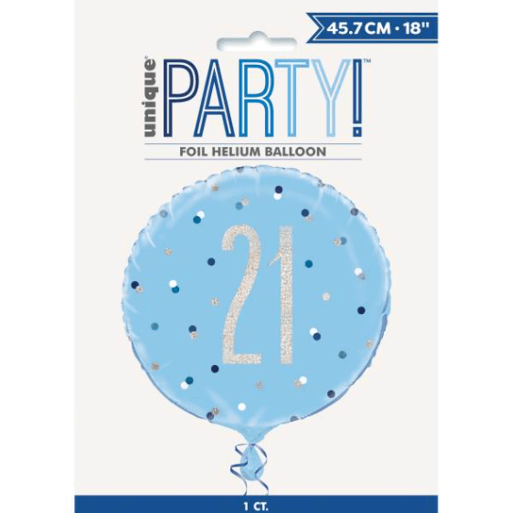 Birthday Blue Glitz Number 21 Round Foil Balloon ( 18")