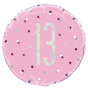Birthday Pink Glitz Number 13 Round Foil Balloon (18")