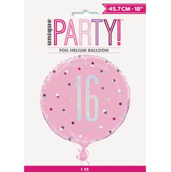 Glitz Pink & Silver Round Foil Balloon Packaged 16 - ( 18")