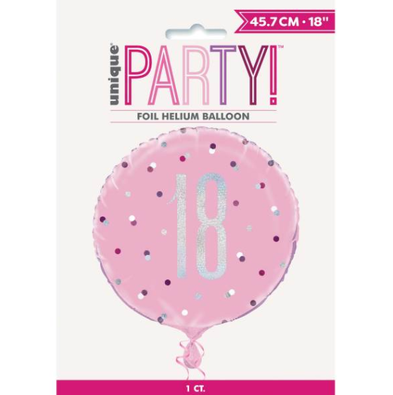 Birthday Pink Glitz Number 18 Round Foil Balloon ( 18")