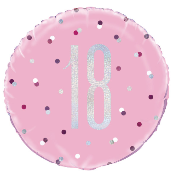 Birthday Pink Glitz Number 18 Round Foil Balloon ( 18")