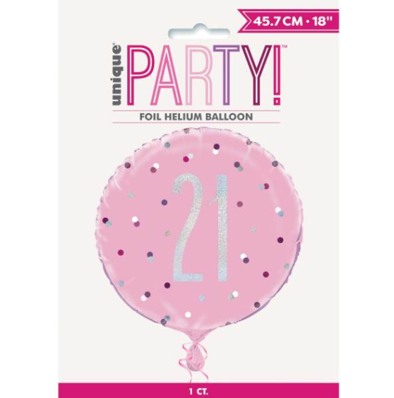 Birthday Pink Glitz Number 21 Round Foil Balloon ( 18")