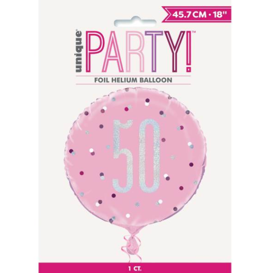 Glitz Pink & Silver Round Foil Balloon Packaged 50 - ( 18")