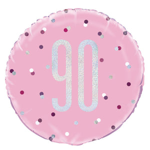 Birthday Pink Glitz Number 90 Round Foil Balloon - (18" )