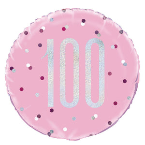 Birthday Pink Glitz Number 100 Round Foil Balloon - (18" )