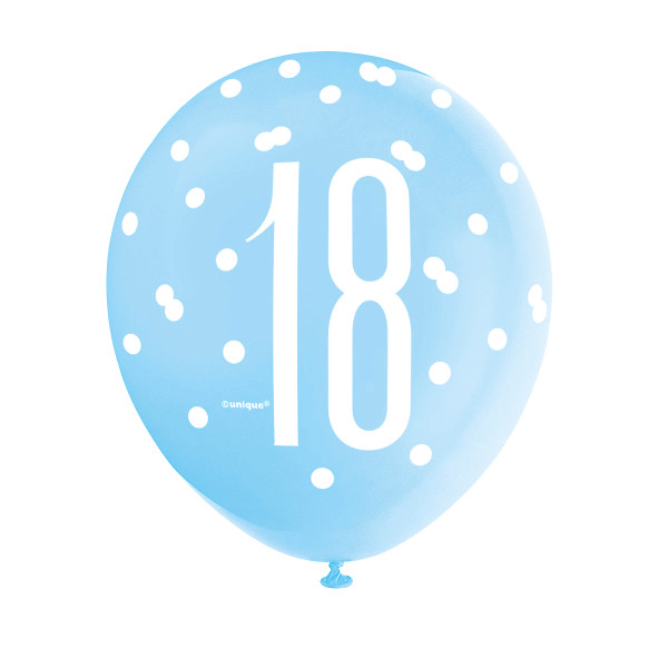 12" Birthday Blue Glitz Number '18'  Latex Balloons (6 Pack)