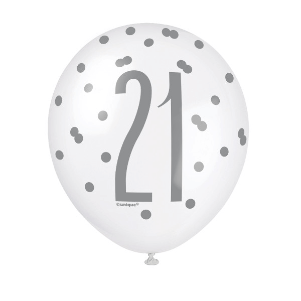 12" Birthday Blue Glitz Number '21' Latex Balloons (6 Pack)