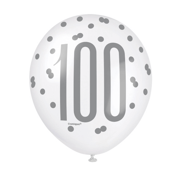 12" Birthday Blue Glitz Number 100 Latex Balloons (6 Pack)