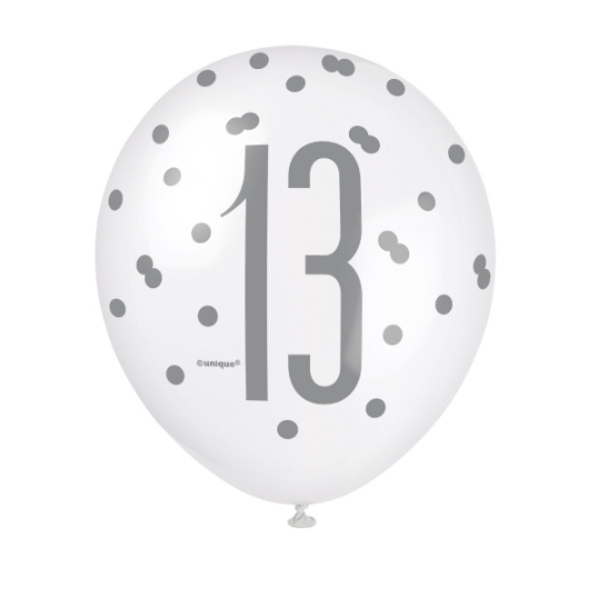 12"Birthday Pink Glitz Number 13 Latex Balloons (6 Pack)