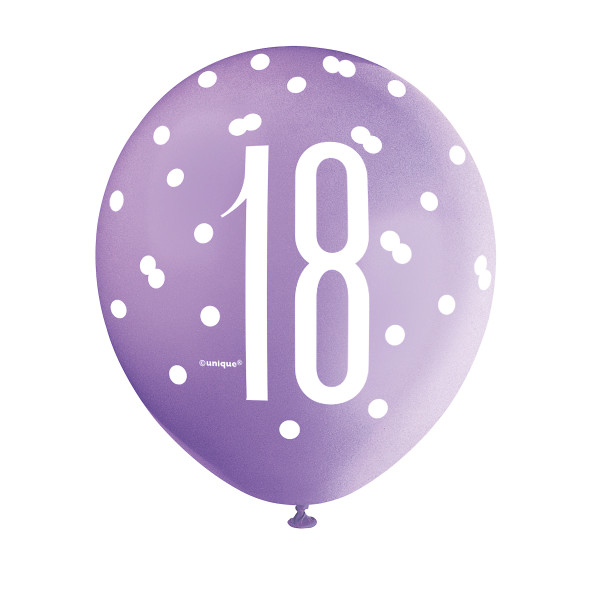 Birthday Pink Glitz 'Number 18' 12" Latex Balloons (6 Pack)