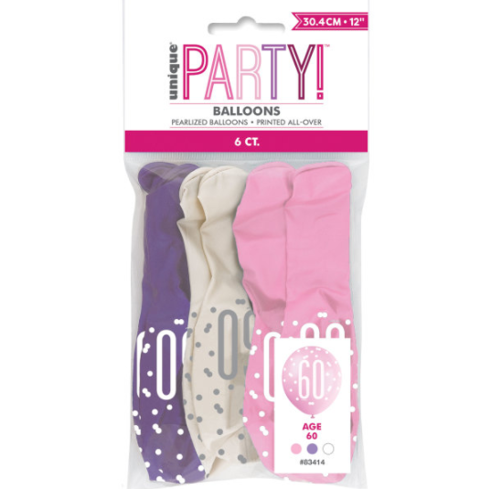 12" Glitz Petal Pink Spring Lavender & White Latex Balloons 60 (6 Pack)
