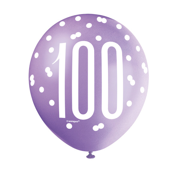 Birthday Pink Glitz Number 12" Latex Balloons 100th (6 Pack)