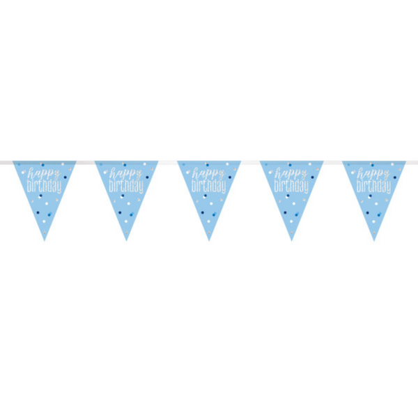 Glitz Blue & Silver Prismatic Plastic Flag Banner "Happy Birthday" (9ft)