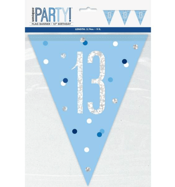 Birthday Blue Glitz Number 13 Flag Banner (9ft)