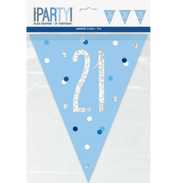 Birthday Blue Glitz Number 21 Flag Banner (9ft)