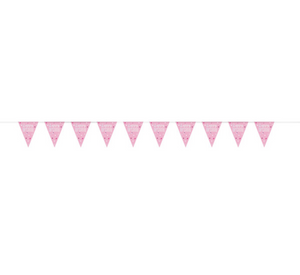 Glitz Pink & Silver Prismatic Plastic Flag Banner "Happy Birthday" (9ft)