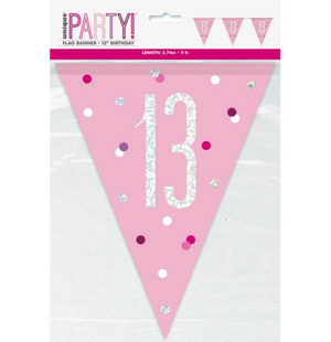 Birthday Pink Glitz Number 13 Flag Banner (9ft)