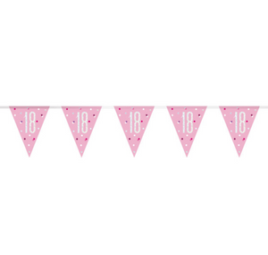 Birthday Pink Glitz Number 18 Flag Banner (9ft)