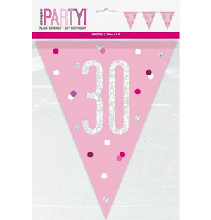 Glitz Pink & Silver Prismatic Plastic Flag Banner 30 (9ft)