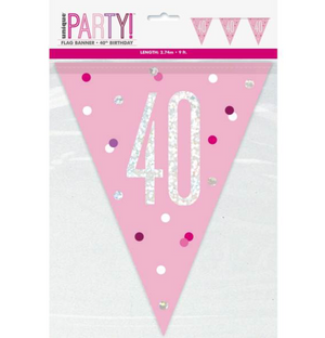 Glitz Pink & Silver Prismatic Plastic Flag Banner 40 (9ft)
