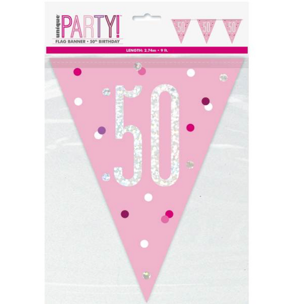 Glitz Pink & Silver Prismatic Plastic Flag Banner 50 (9ft)