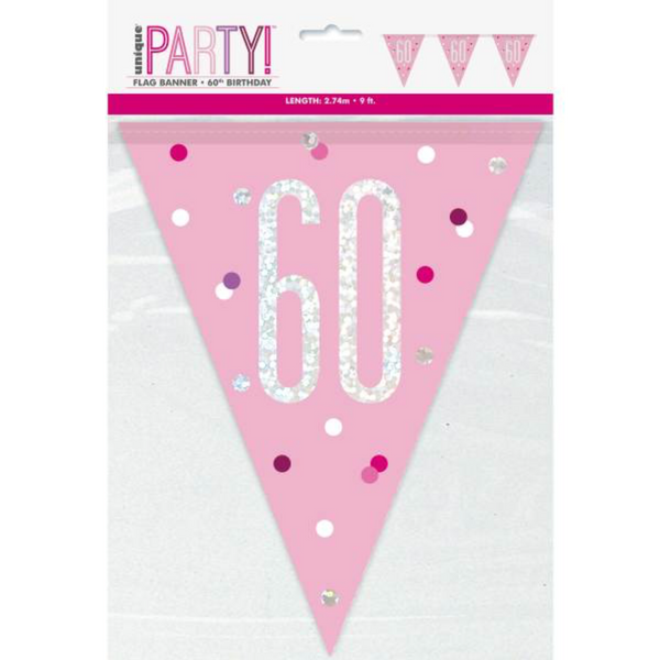 Glitz Pink & Silver Prismatic Plastic Flag Banner 60 (9ft)